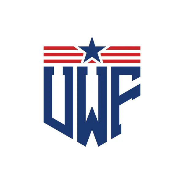 stock vector Patriotic UWF Logo with Star and American Flag Straps. Letter UWF Logo with USA Flag