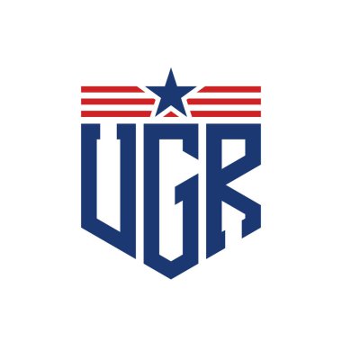 Yıldız ve Amerikan Bayrak Kayışlı Yurtsever UGR logosu. USA Flag 'lı UGR Logosu