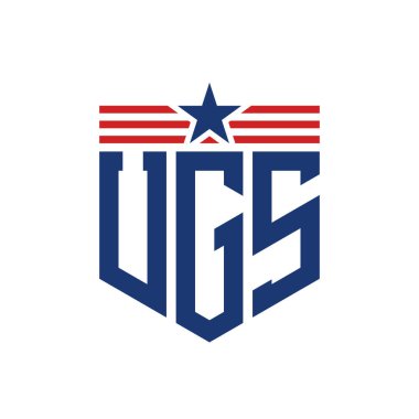 Yıldız ve Amerikan Bayrak Kayışlı Vatansever UGS logosu. USA Flag ile Harf UGS Logosu