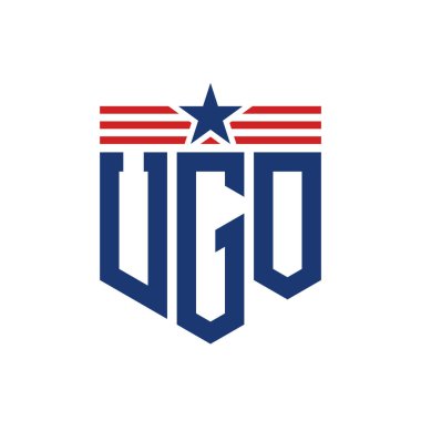 Yıldız ve Amerikan Bayrak Kayışlı Vatansever UGO logosu. USA Flag 'li UGO Logosu