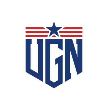 Yıldız ve Amerikan Bayrak Kayışlı Vatansever UGN logosu. ABD Bayrağı ile UGN Logosu