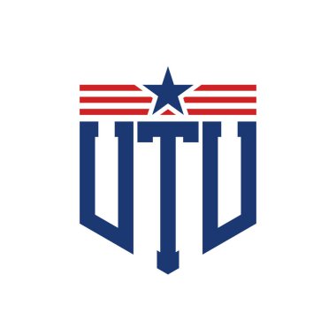 Yıldız ve Amerikan Bayrak Kayışlı Yurtsever UTU logosu. ABD Bayrağı ile UTU Logosu
