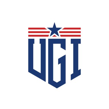 Yıldız ve Amerikan Bayrak Kayışlı Vatansever UGI logosu. USA Flag ile UGI Logosu