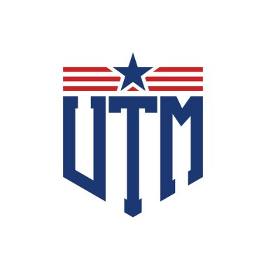 Yıldız ve Amerikan Bayrak Kayışlı Yurtsever UTM logosu. ABD Bayrağı ile UTM Logosu