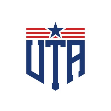 Patriotic UTA Logo with Star and American Flag Straps. Letter UTA Logo with USA Flag clipart