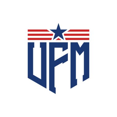 Yıldız ve Amerikan Bayrak Kayışlı Vatansever UFM logosu. ABD Bayrağı ile UFM Logosu