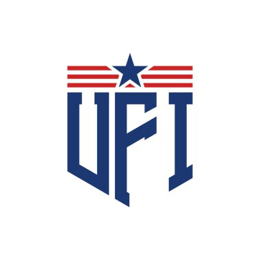 Yıldız ve Amerikan Bayrak Kayışlı Vatansever UFI logosu. ABD Bayrağı ile UFI Logosu