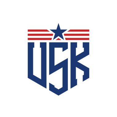 Yıldız ve Amerikan Bayrak Kayışlı Vatansever USK Logosu. ABD Bayrağı ile USK Logosu