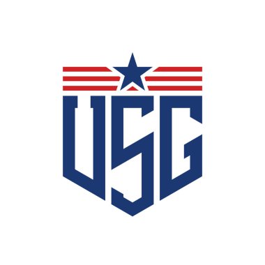 Yıldız ve Amerikan Bayrak Kayışlı Vatansever USG logosu. ABD Bayrağı ile USG Logosu