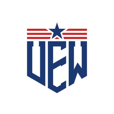 Yıldız ve Amerikan Bayrak Kayışlı Vatansever UEW logosu. ABD Bayrağı ile UEW Logosu