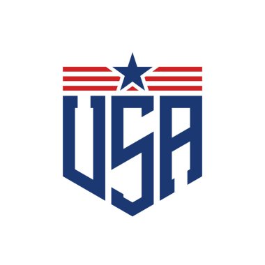 Yıldız ve Amerikan Bayrak Kayışlı Vatansever Amerikan Logosu. USA Flag 'li ABD Logosu