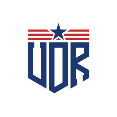 Yıldız ve Amerikan Bayrak Kayışlı Vatansever UDR logosu. ABD Bayrağı ile UDR Logosu