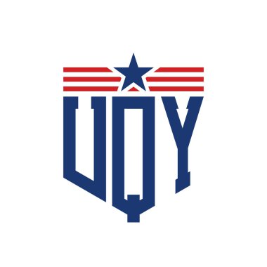 Yıldız ve Amerikan Bayrak Kayışlı Vatansever UQY logosu. USA Flag ile UQY Logosu