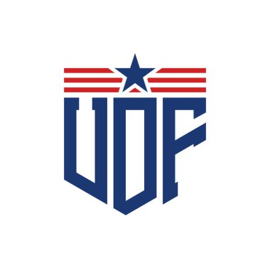 Yıldız ve Amerikan Bayrak Kayışlı Vatansever UDF logosu. ABD Bayrağı ile UDF Logosu