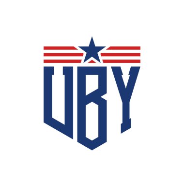 Yıldız ve Amerikan Bayrak Kayışlı Vatansever UBY logosu. ABD Bayrağı ile UBY Logosu