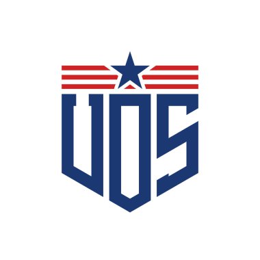 Yıldız ve Amerikan Bayrak Kayışlı Vatansever UOS logosu. ABD Bayrağı ile UOS Logosu