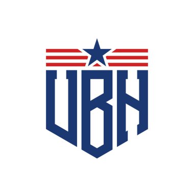 Yıldız ve Amerikan Bayrak Kayışlı Vatansever UBH logosu. ABD Bayrağlı UBH Mektubu