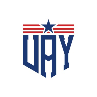 Yıldız ve Amerikan Bayrak Kayışlı Yurtsever UAY logosu. ABD Bayrağı ile UAY Logosu