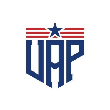 Yıldız ve Amerikan Bayrak Kayışlı Vatansever UAP logosu. ABD Bayrağıyla UAP Logosu