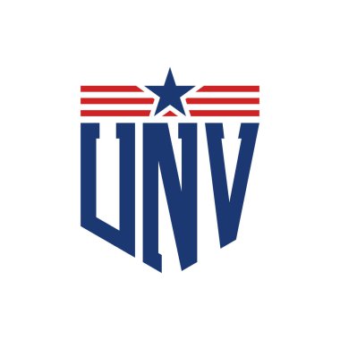 Yıldız ve Amerikan Bayrak Kayışlı Vatansever UNV logosu. ABD Bayrağı ile UNV logosu