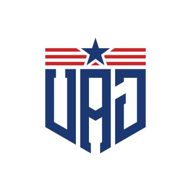 Star ve American Flag Straps 'li Vatansever UAJ logosu. ABD Bayrağı ile UAJ Logosu