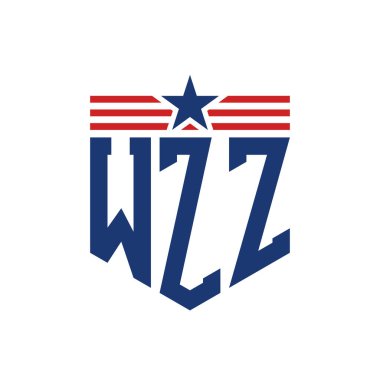 Yıldız ve Amerikan Bayrak Kayışlı Vatansever WZZ logosu. ABD Bayrağı ile WZZ Harfi