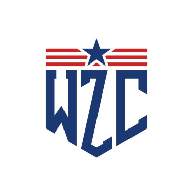 Yıldız ve Amerikan Bayrak Kayışlı Vatansever WZC logosu. USA Flag ile WZC Logosu