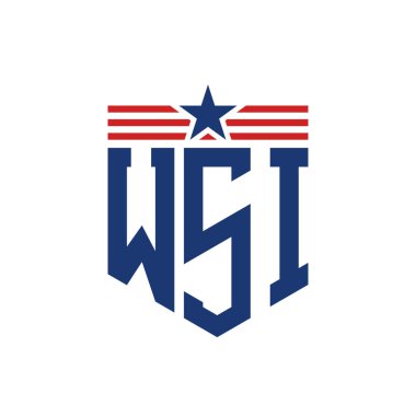 Yıldız ve Amerikan Bayrak Kayışlı Vatansever WSI logosu. ABD Bayrağı ile WSI Logosu