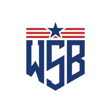 Patriotic WSB Logo with Star and American Flag Straps. Letter WSB Logo with USA Flag clipart