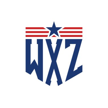 Yıldız ve Amerikan Bayrak Kayışlı Vatansever WXZ logosu. USA Flag 'lı WXZ Harfi