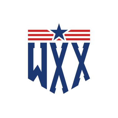 Yıldız ve Amerikan Bayrak Kayışlı Vatansever WXX logosu. USA Flag 'lı WXX Harfi