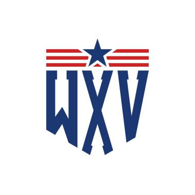 Yıldız ve Amerikan Bayrak Kayışlı Vatansever WXV logosu. ABD Bayrağı ile WXV Harfi