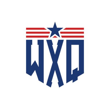 Yıldız ve Amerikan Bayrak Kayışlı Vatansever WXQ logosu. ABD Bayrağı ile WXQ Harfi Logosu