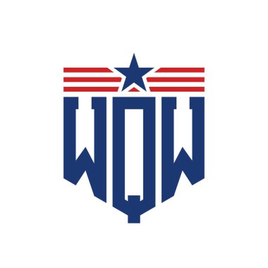 Yıldız ve Amerikan Bayrak Kayışlı Vatansever WQW logosu. ABD Bayrağı ile WQW Harfi