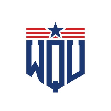 Yıldız ve Amerikan Bayrak Kayışlı Vatansever WQU logosu. ABD Bayrağı ile WQU Logosu