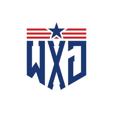 Yıldız ve Amerikan Bayrak Kayışlı Vatansever WXJ logosu. ABD Bayrağı ile WXJ Mektubu