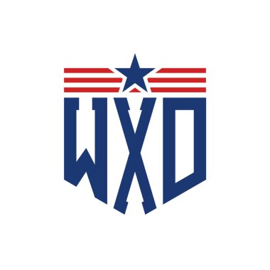 Yıldız ve Amerikan Bayrak Kayışlı Vatansever WXD logosu. ABD Bayrağı ile WXD Harfi