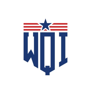 Yıldız ve Amerikan Bayrak Kayışlı Vatansever WQI logosu. ABD Bayrağı ile WQI Harfi
