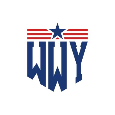 Star ve American Flag Straps 'li Vatansever WWY logosu. ABD Bayrağı ile WWY Logosu