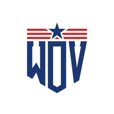 Yıldız ve Amerikan Bayrak Kayışlı Yurtsever WOV logosu. US Flag ile WOV Logosu