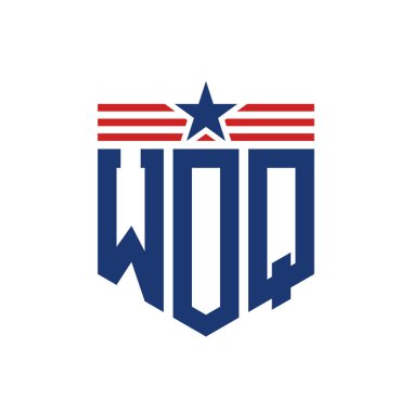 Yıldız ve Amerikan Bayrak Kayışlı Yurtsever WOQ logosu. USA Flag ile WOQ Logosu