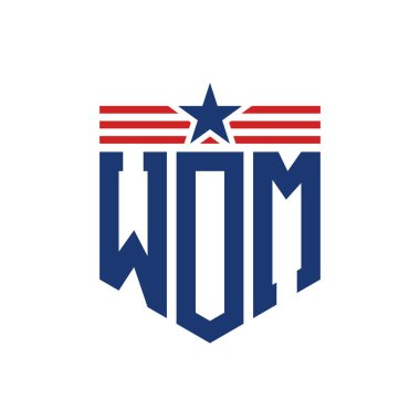 Yıldız ve Amerikan Bayrak Kayışlı Yurtsever Kadın Logosu. USA Flag 'li WOM Logosu