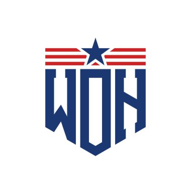 Yıldız ve Amerikan Bayrak Kayışlı Vatansever WOH logosu. USA Flag ile WOH Logosu