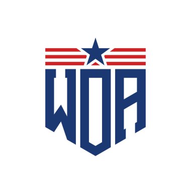 Yıldız ve Amerikan Bayrak Kayışlı Vatansever WOA logosu. USA Flag ile WOA Logosu