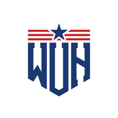 Yıldız ve Amerikan Bayrak Kayışlı Vatansever WUH logosu. US Flag 'lı WUH Harfi