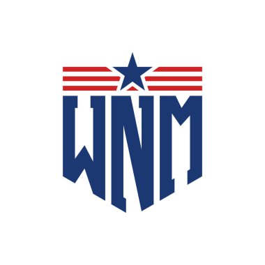 Star ve American Flag Straps 'li Vatansever WNM logosu. ABD Bayrağı ile WNM Logosu