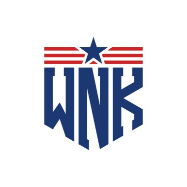 Yıldız ve Amerikan Bayrak Kayışlı Vatansever WNK logosu. US Flag ile WNK Logosu