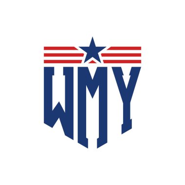 Star ve American Flag Straps 'li Vatansever WMY logosu. ABD Bayrağıyla WMY Logosu