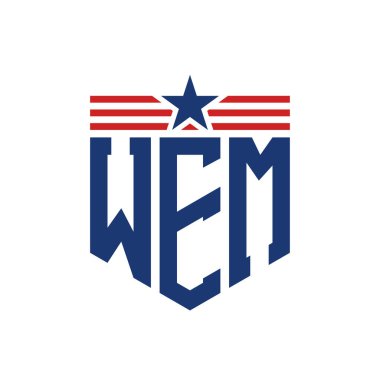 Yıldız ve Amerikan Bayrak Kayışlı Vatansever WEM logosu. US Flag ile WEM Logosu Mektubu