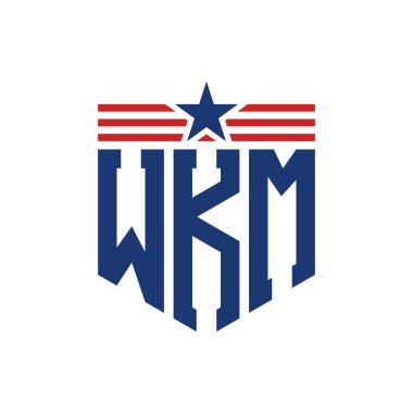 Star ve American Flag Straps 'li Vatansever WKM logosu. ABD Bayrağı ile WKM Harfi Logosu